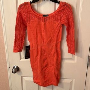 Coral Bebe quarter-sleeve gaby mix texture slash dress